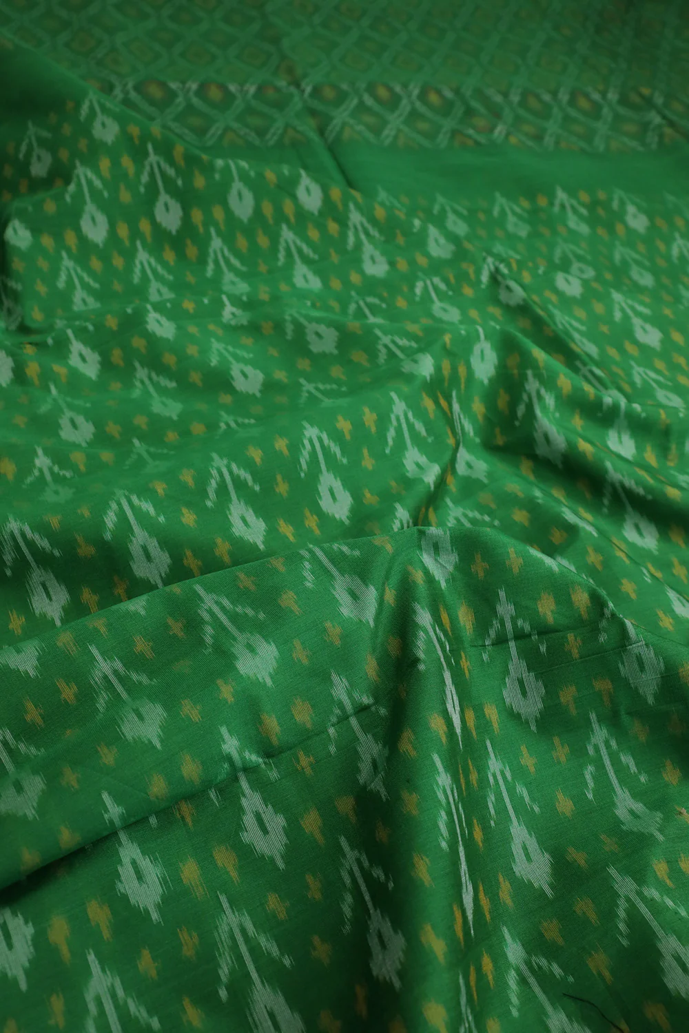 Leaf Green Ikat Silk Cotton Saree - Image 3