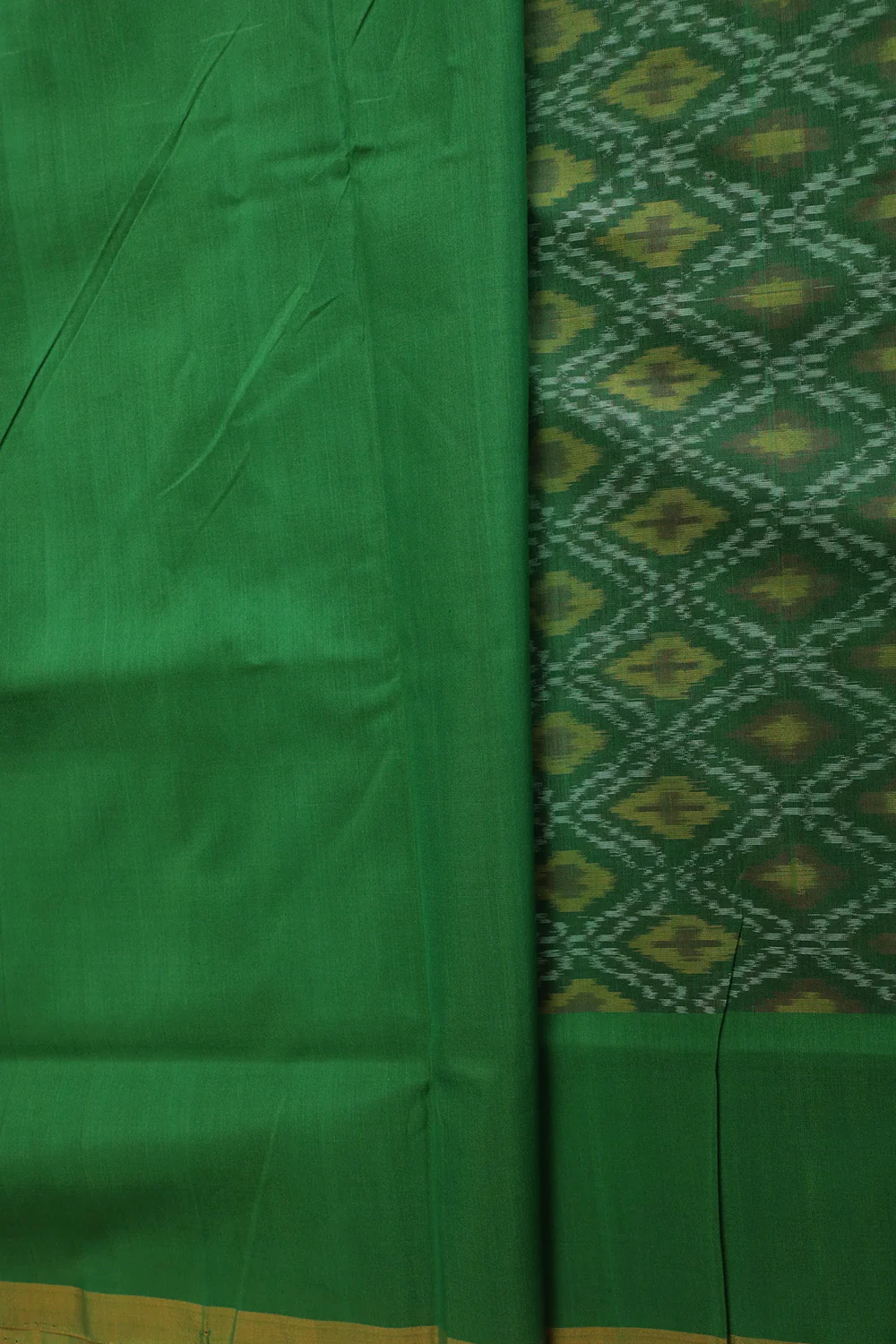 Leaf Green Ikat Silk Cotton Saree - Image 4