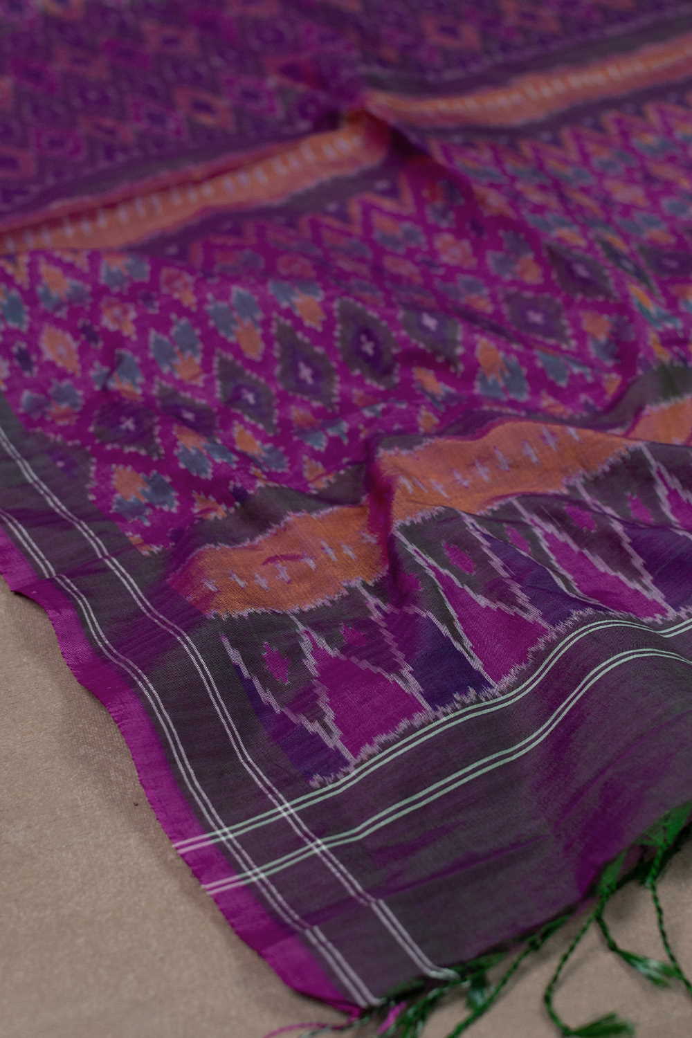 Pink with Diamond Patterns Ikat Silk Cotton Stole - Image 3