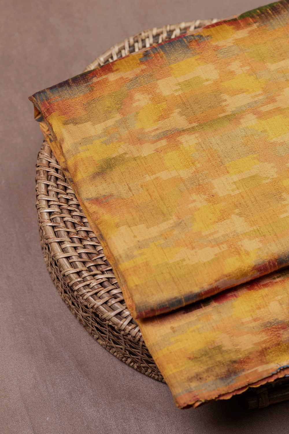 Yellow Universe Ikat Raw Silk Fabric