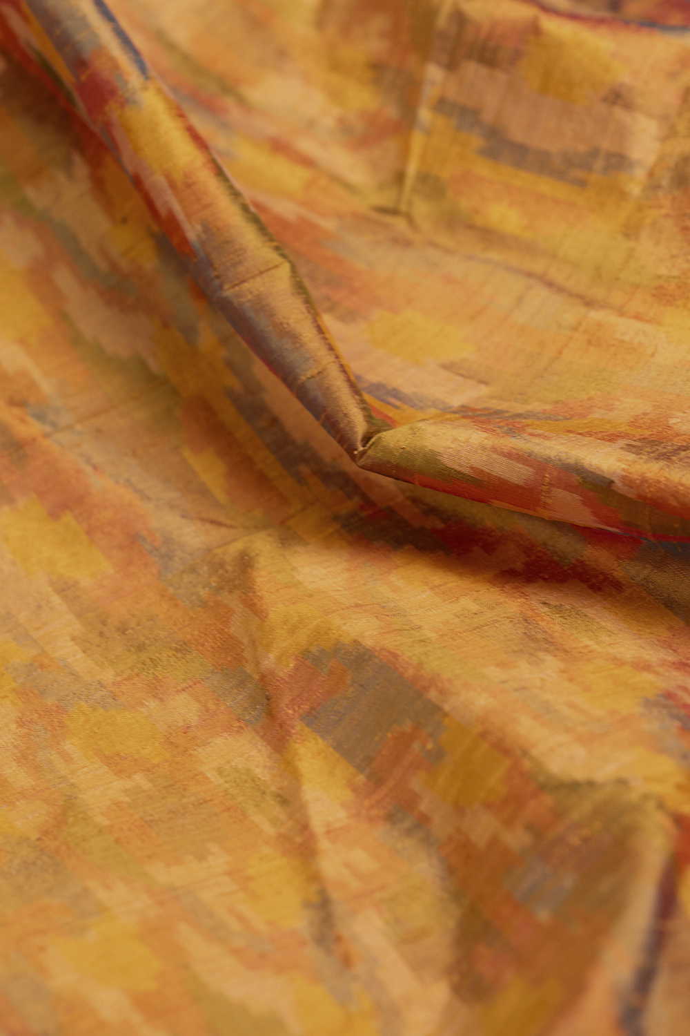Yellow Universe Ikat Raw Silk Fabric - Image 3