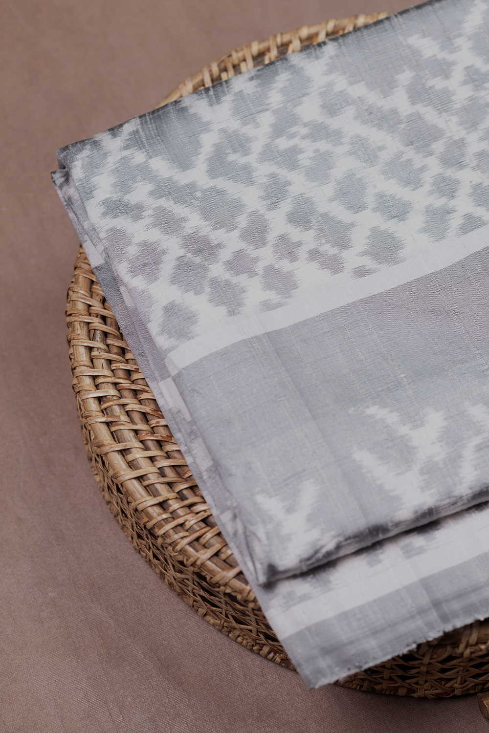 Snow Cream Ikat Raw Silk Fabric