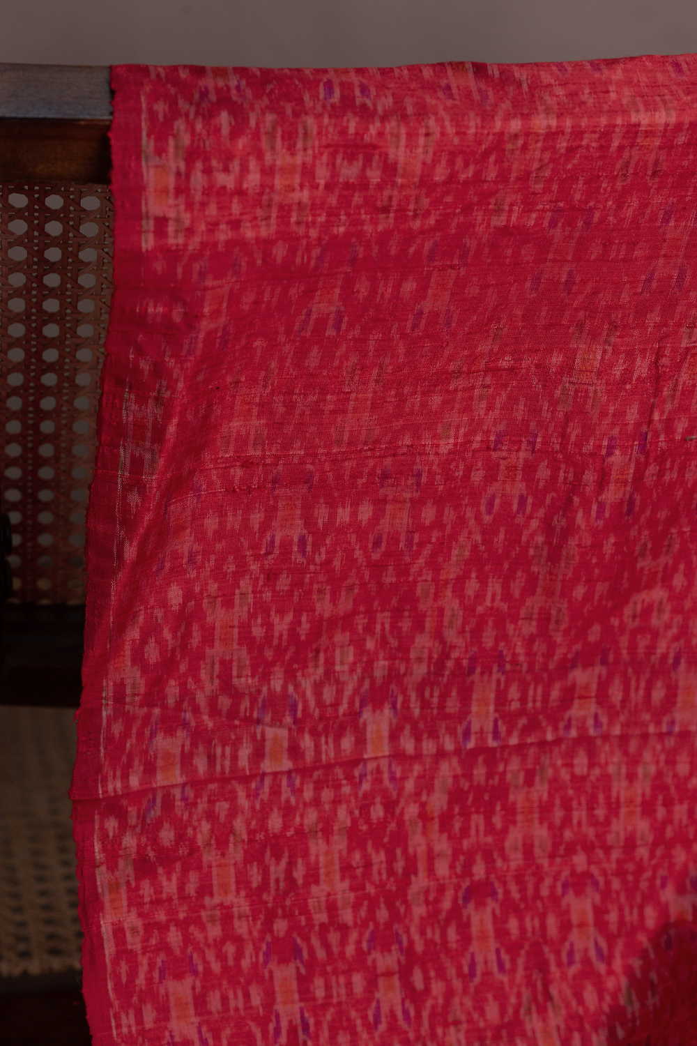 Diagonal Pattern - Maroon Ikat Raw Silk Fabric - Image 2