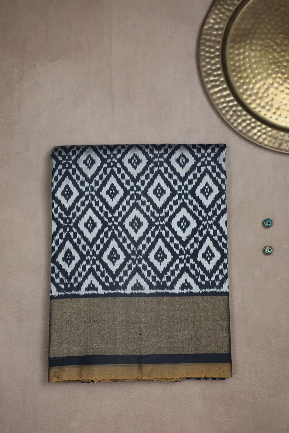 Grey Patterns on Black Ikat Silk saree