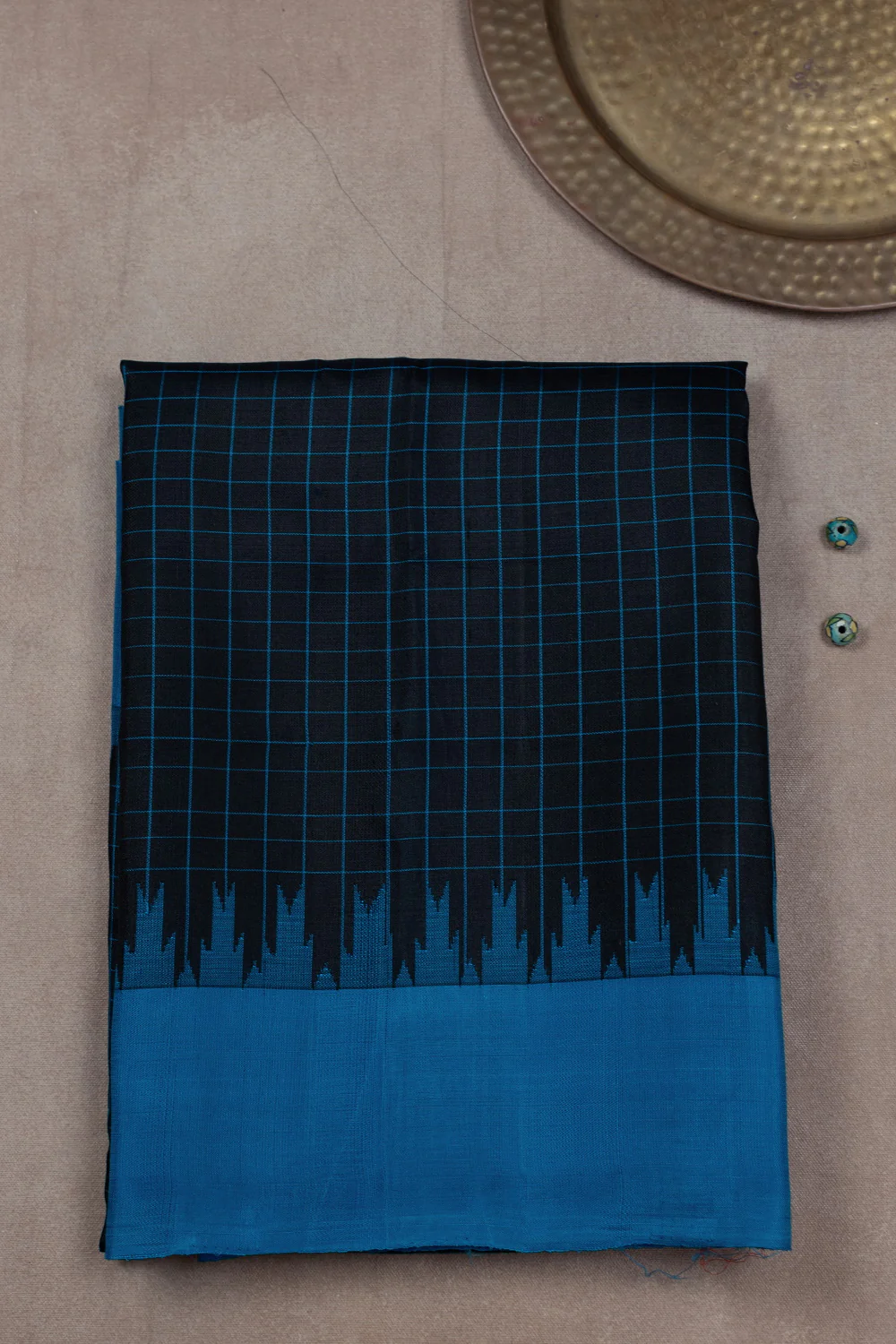 Pleasant Black with Blue Border Ikat Silk saree