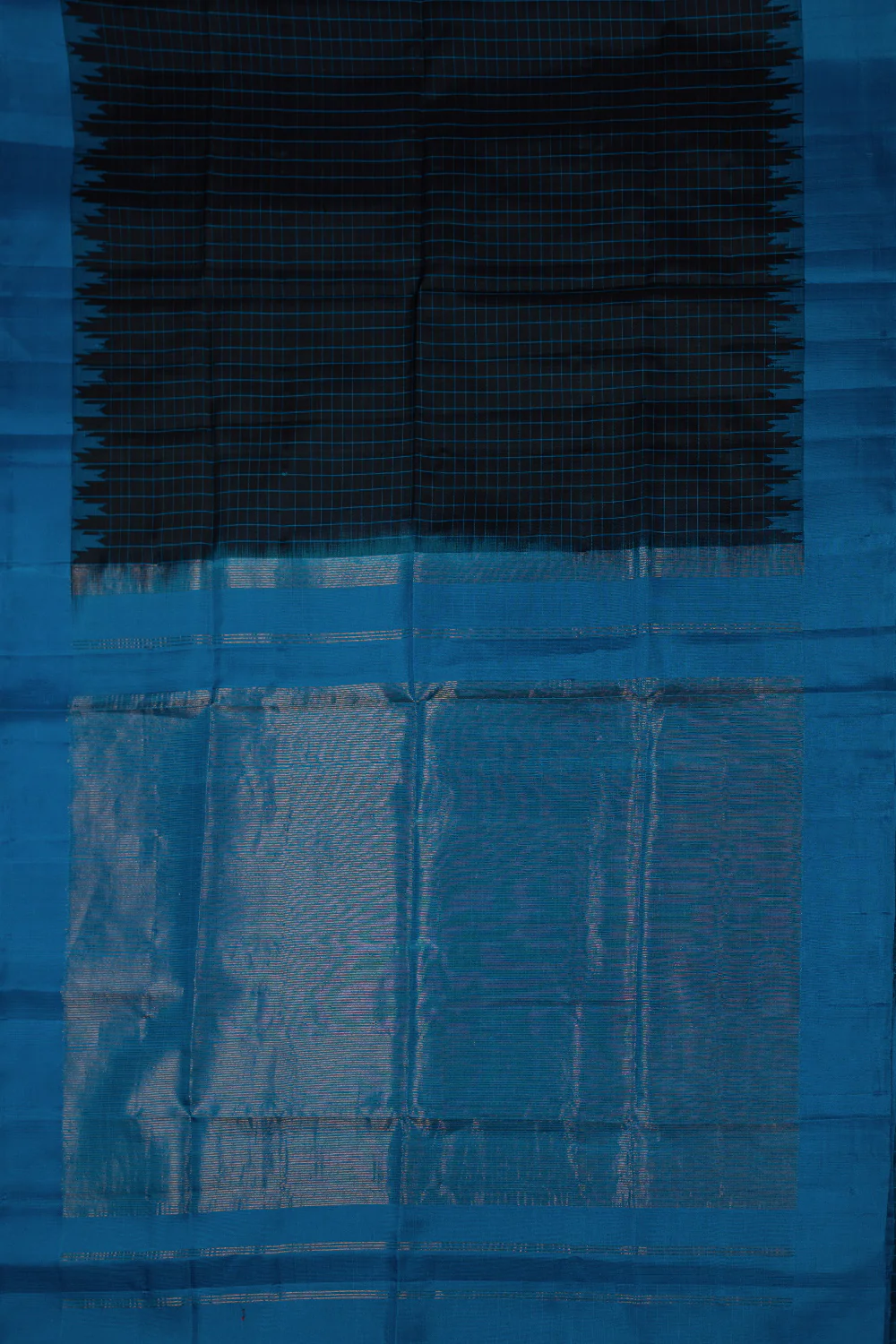 Pleasant Black with Blue Border Ikat Silk saree - Image 2