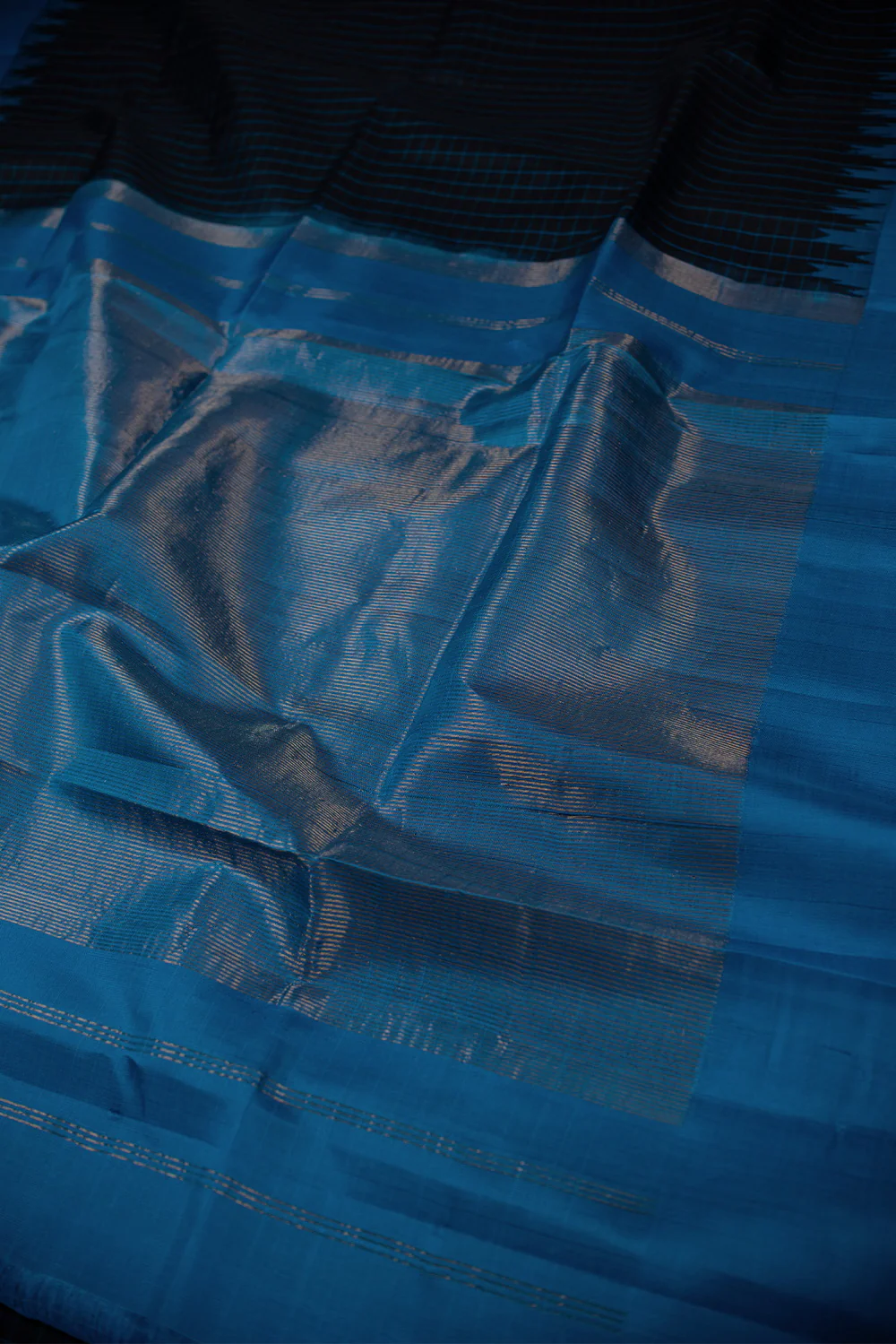 Pleasant Black with Blue Border Ikat Silk saree - Image 3