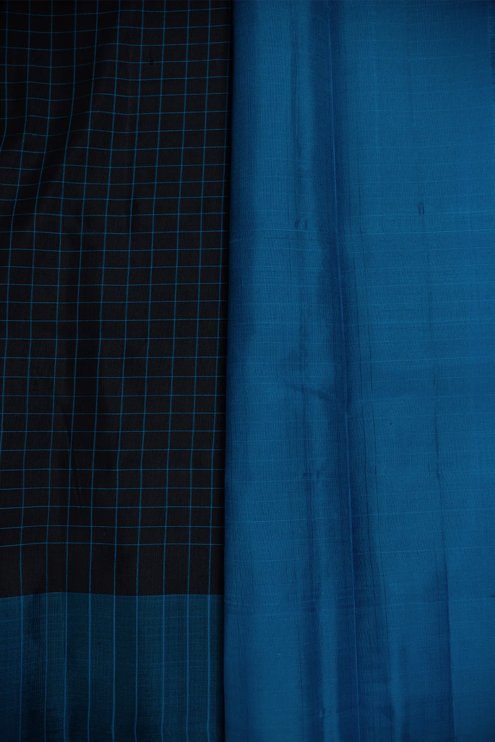 Pleasant Black with Blue Border Ikat Silk saree - Image 4