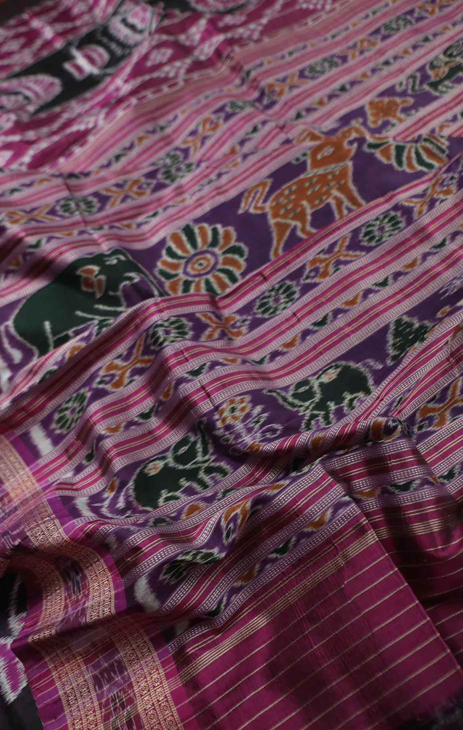 Pinkish Purple Ikat silk saree - Image 3