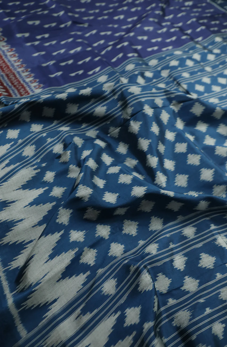 Little Motifs on Dark Blue Ikat silk saree - Image 3