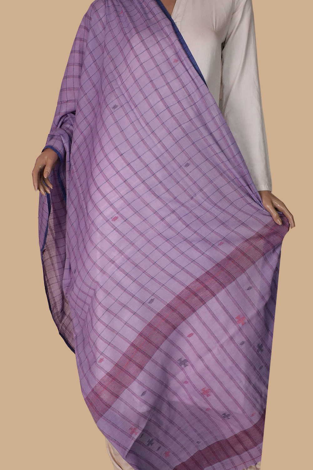 Lavender Purple Jamdani Cotton Dupatta