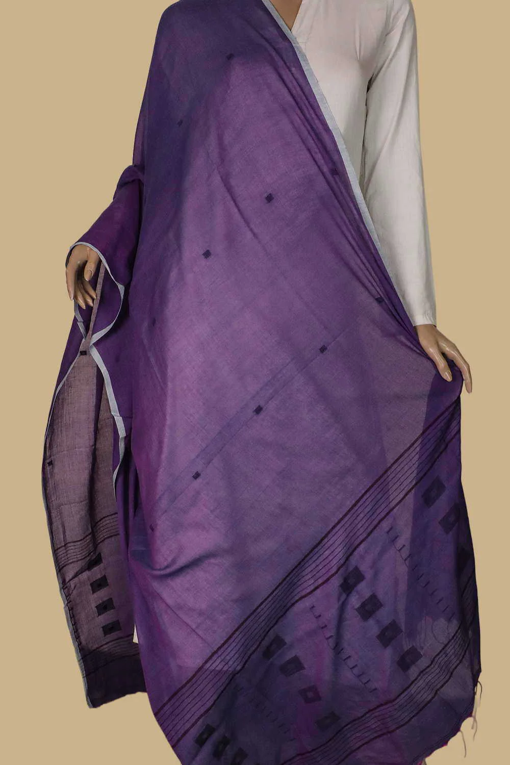 Square Motifs - Twin Shaded Jamdani Cotton Dupatta