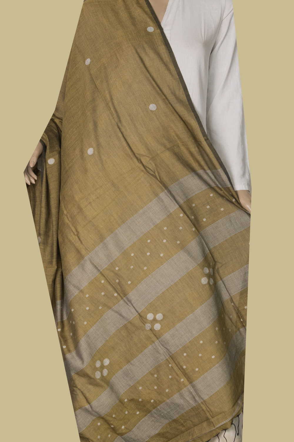Buttas on Blackish Yellow Jamdani Cotton Dupatta