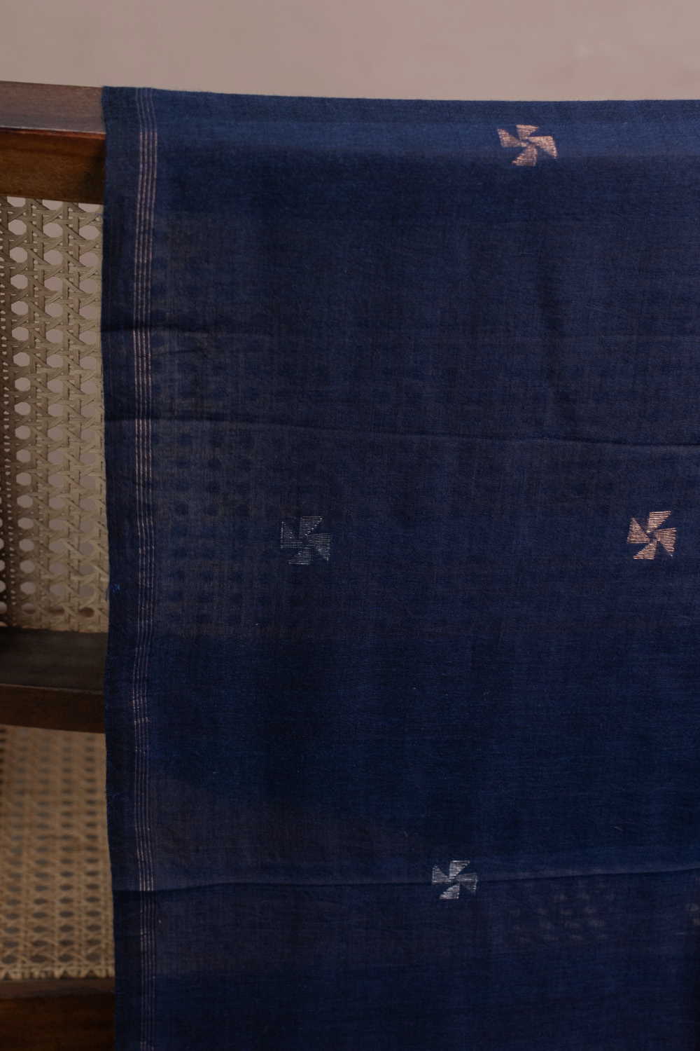 Silver & Gold Zari Butta Jamdani Cotton Fabric - Image 2