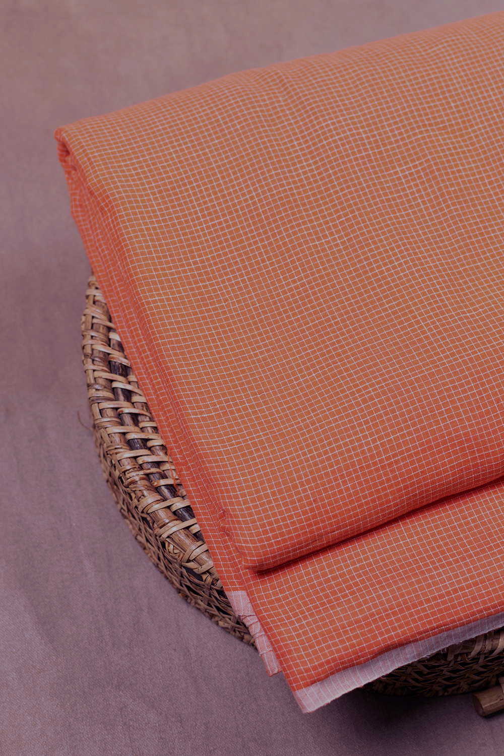 Dark Orange Handwoven Cotton Fabric - Image 3