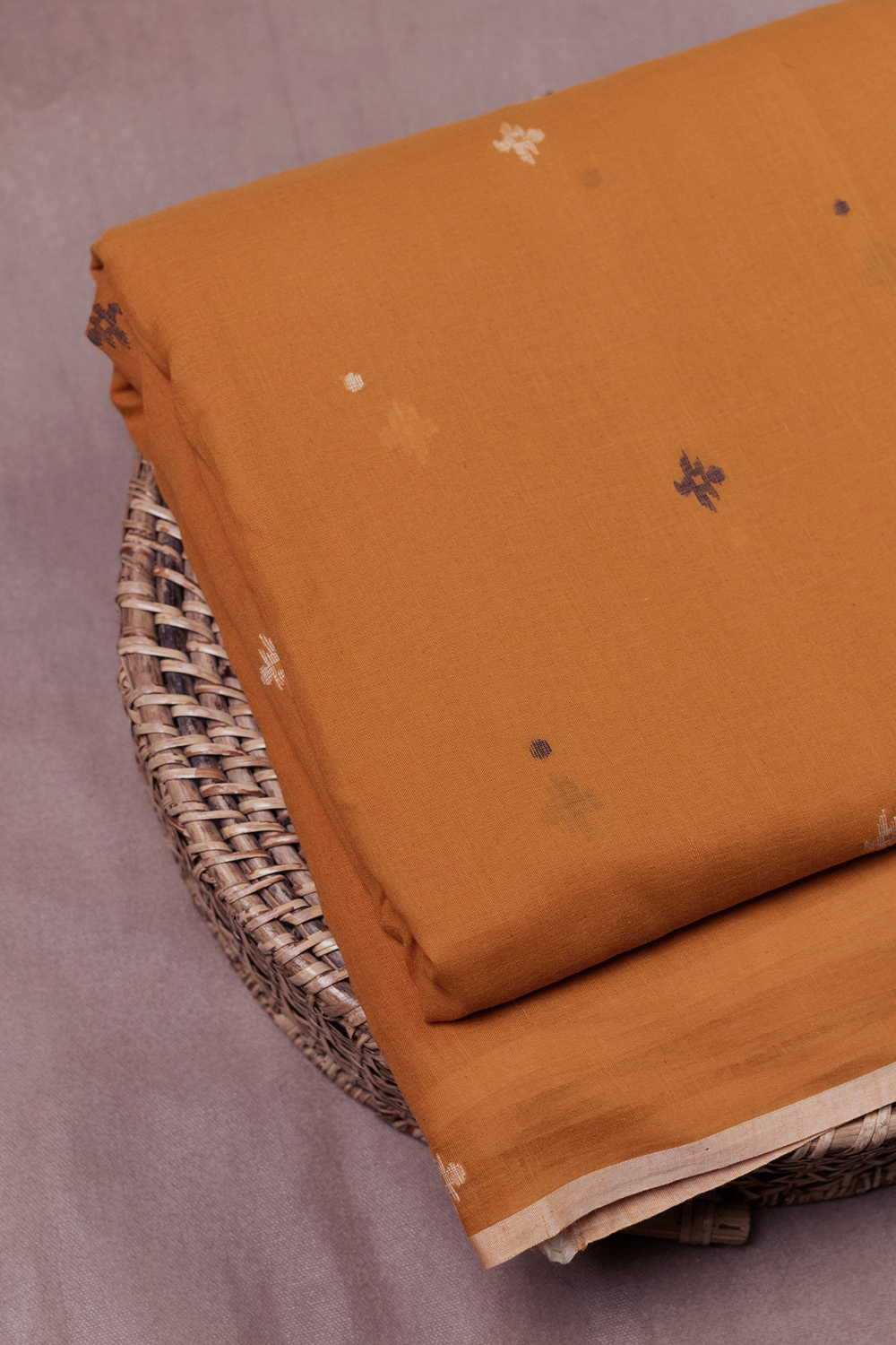 Dark Orange Jamdani Cotton Fabric - Image 3