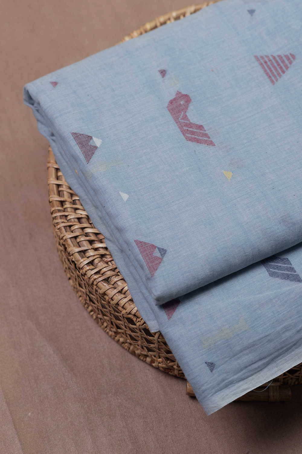 Cremy Blue Jamdani Cotton Fabric
