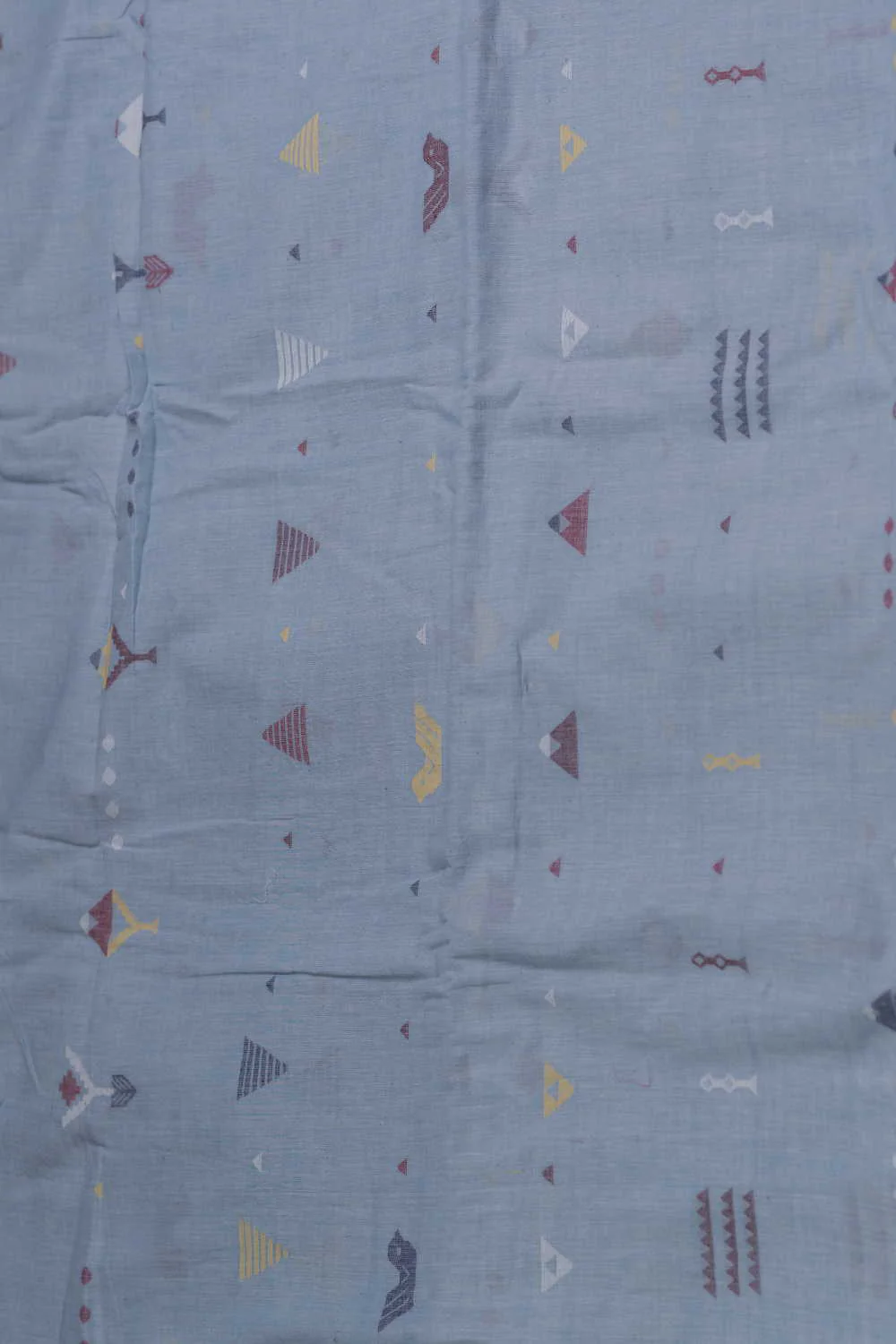 Cremy Blue Jamdani Cotton Fabric - Image 4