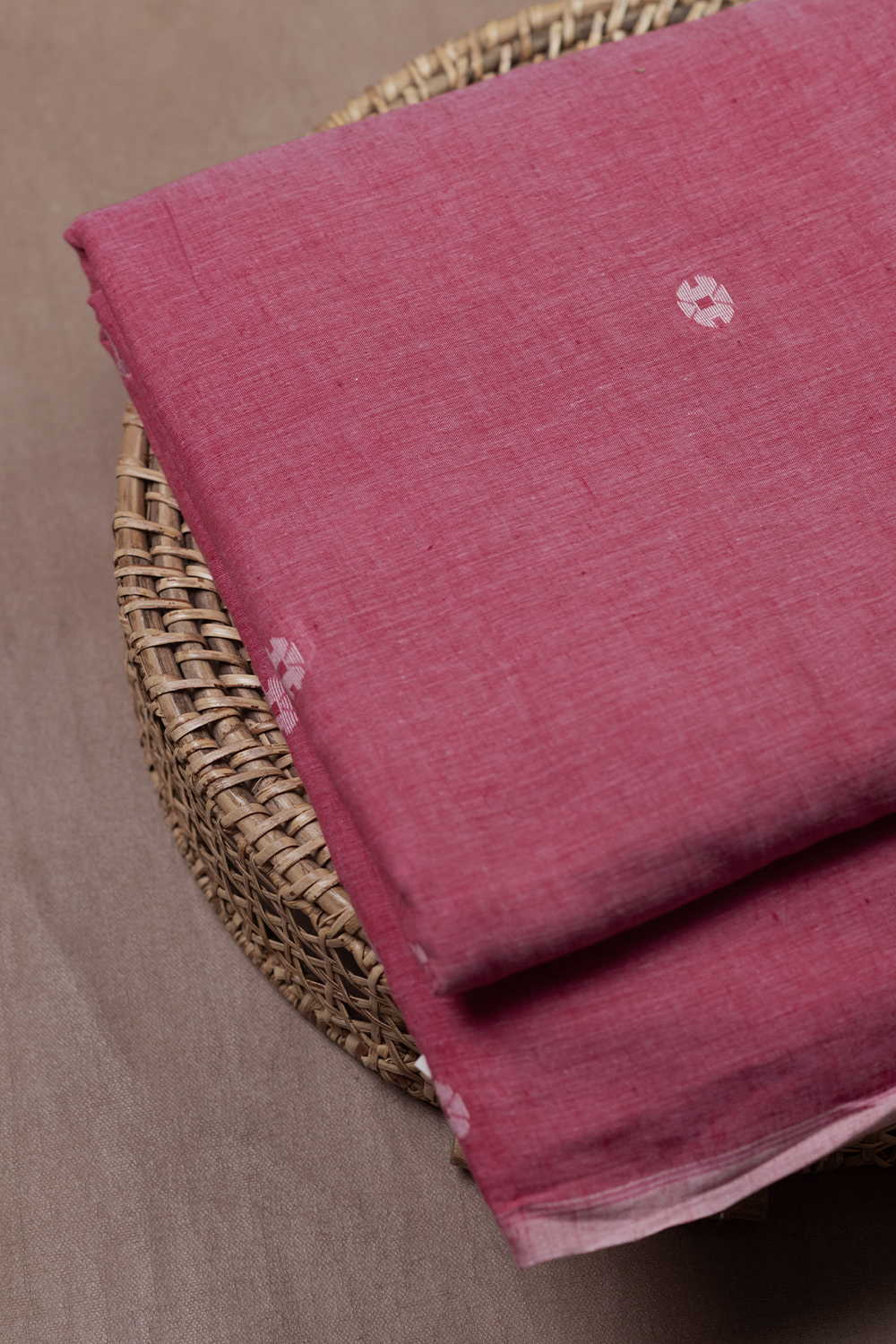 Cream Butta on Pink Jamdani Cotton Fabric