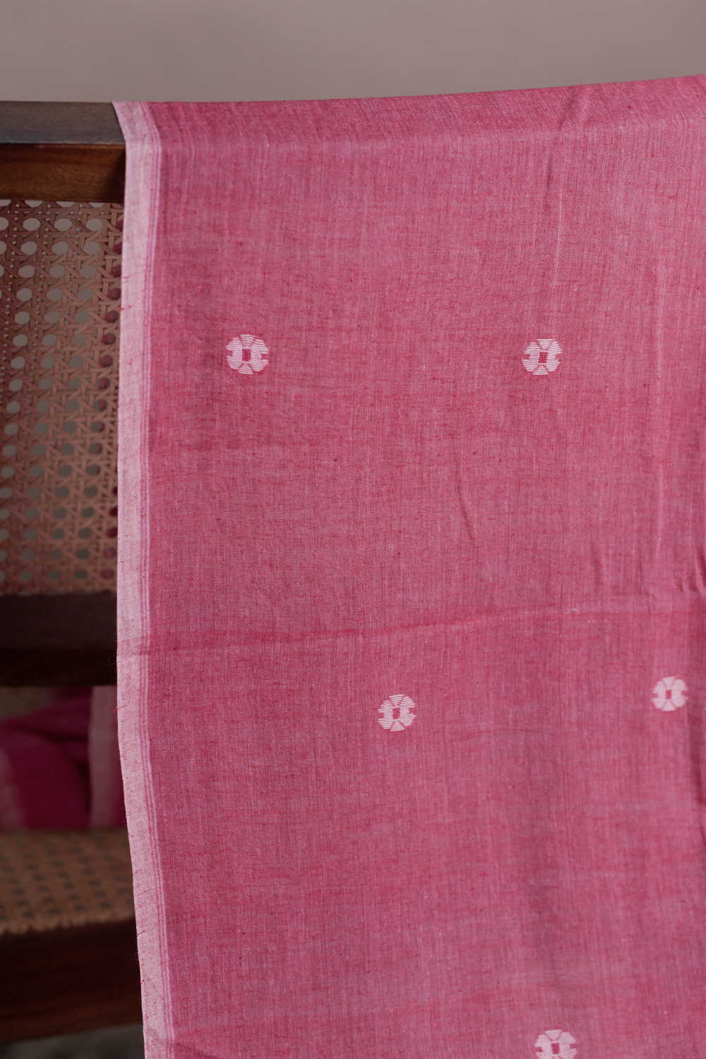 Cream Butta on Pink Jamdani Cotton Fabric - Image 2