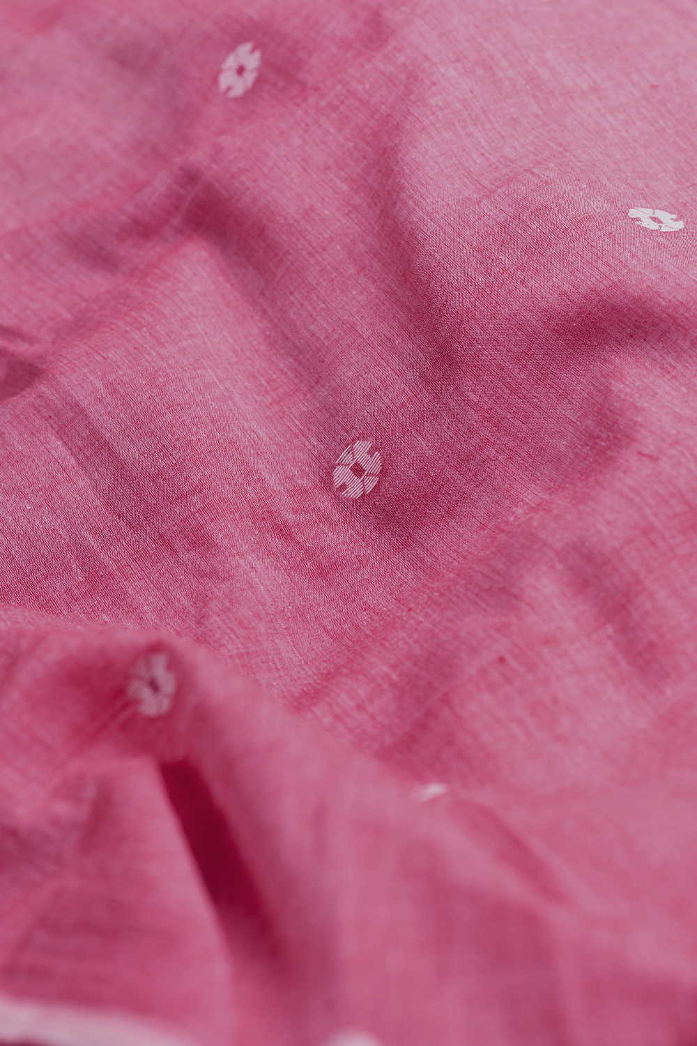 Cream Butta on Pink Jamdani Cotton Fabric - Image 3