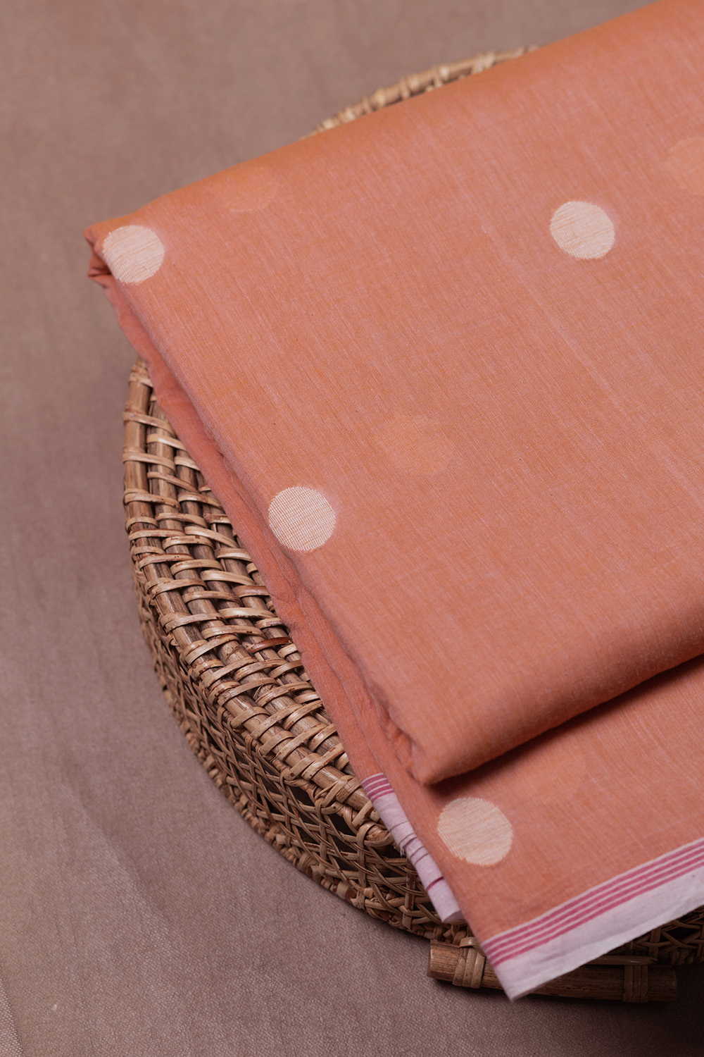 Cream Polka - Orange Jamdani Cotton Fabric