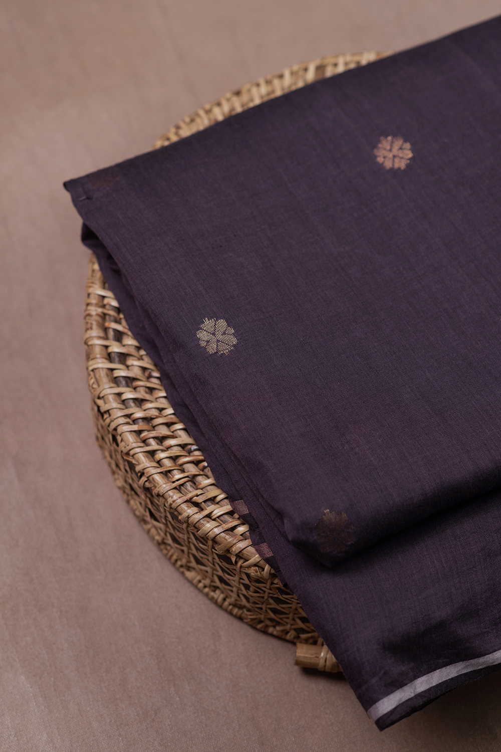 Mauve Purple with Zari Butti Jamdani Cotton Fabric