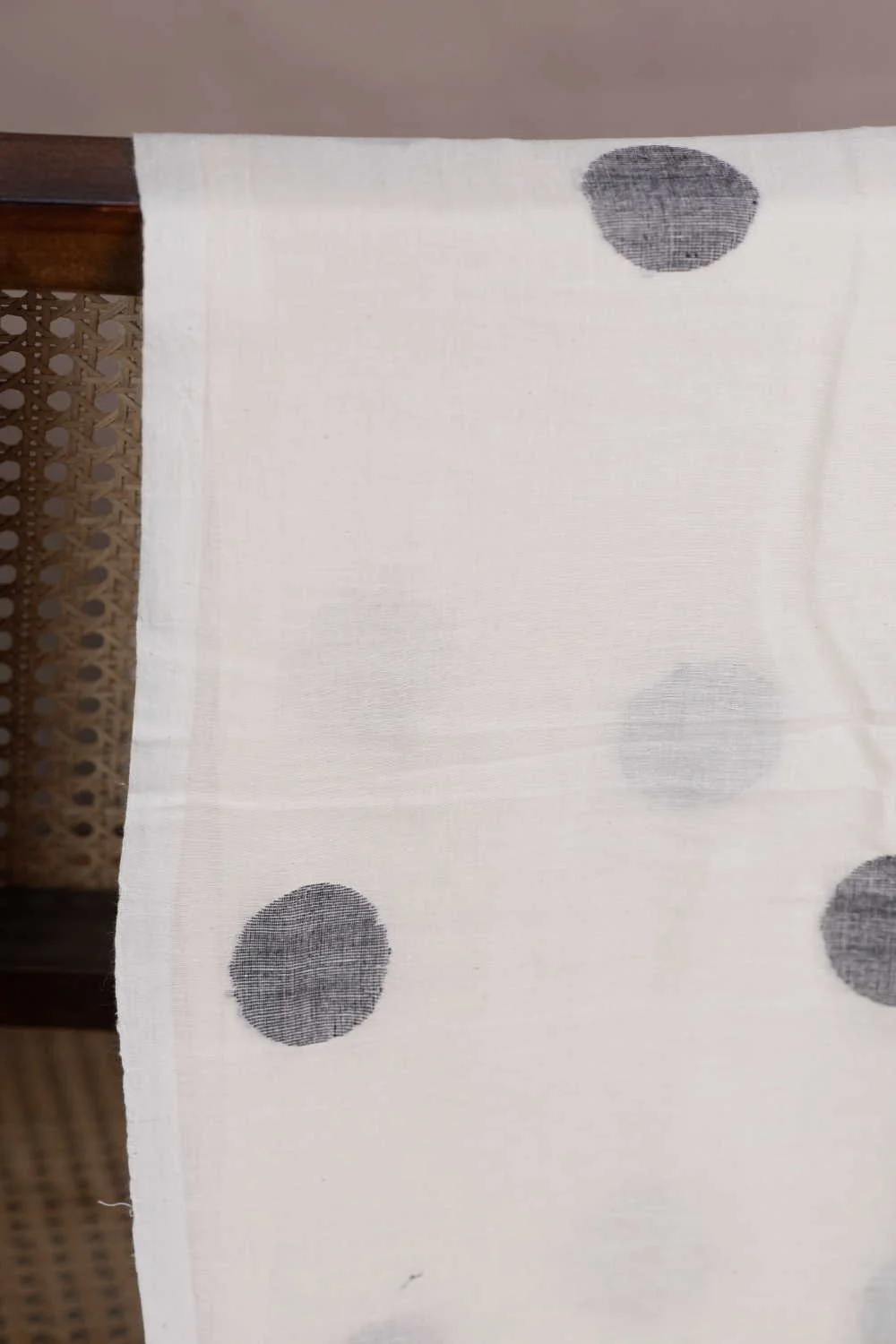 Grey Polka - Cream Jamdani Cotton Fabric