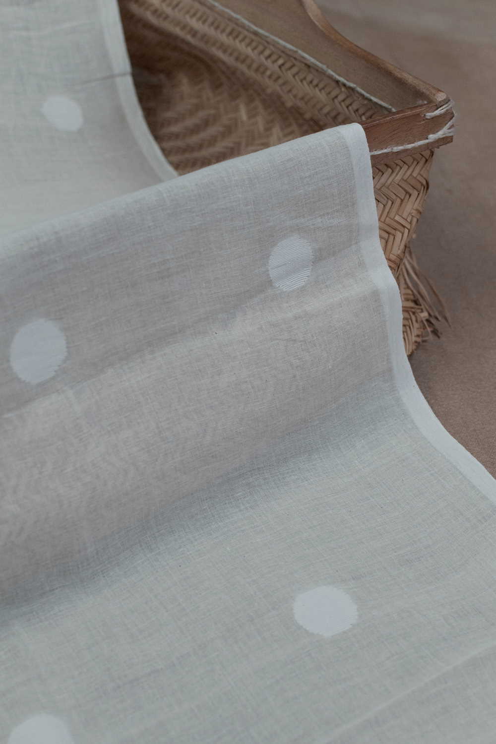 Cream Circle Butta Jamdani Cotton Fabric