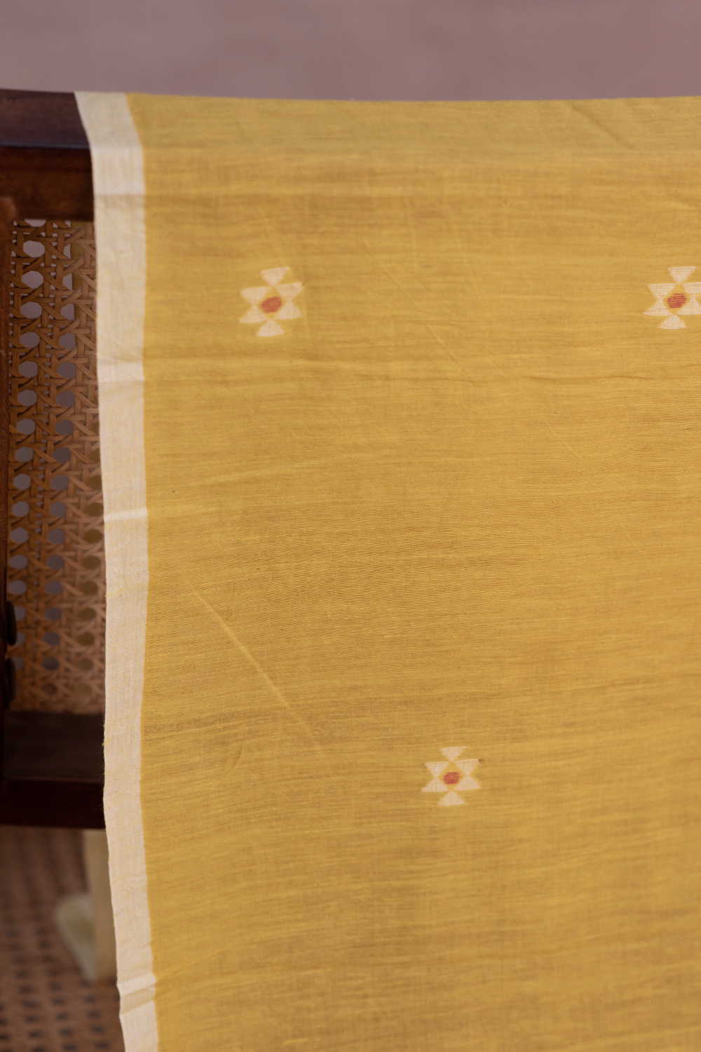 Yellow with Butta Jamdani Cotton Fabric - Image 2