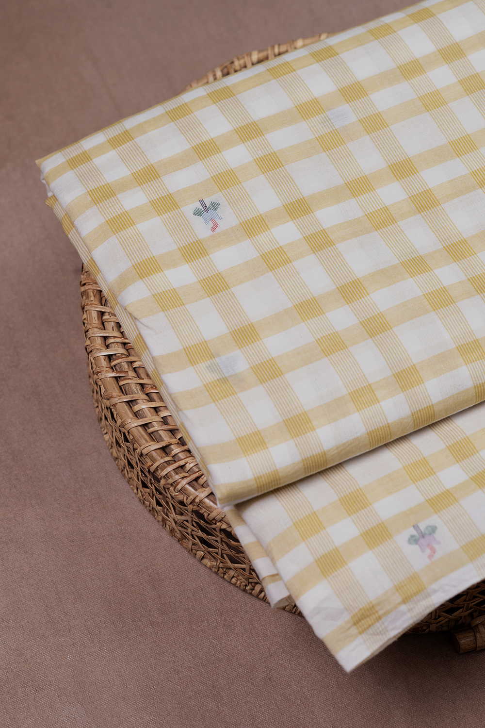 Yellow & Cream Checks Jamdani Cotton Fabric