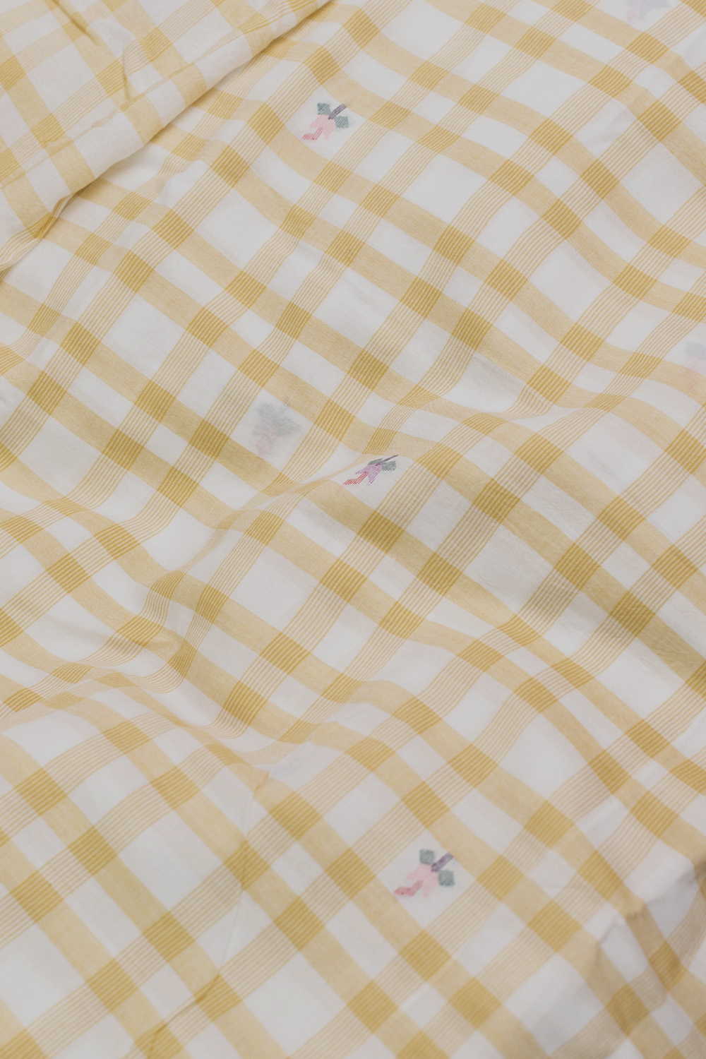 Yellow & Cream Checks Jamdani Cotton Fabric - Image 3