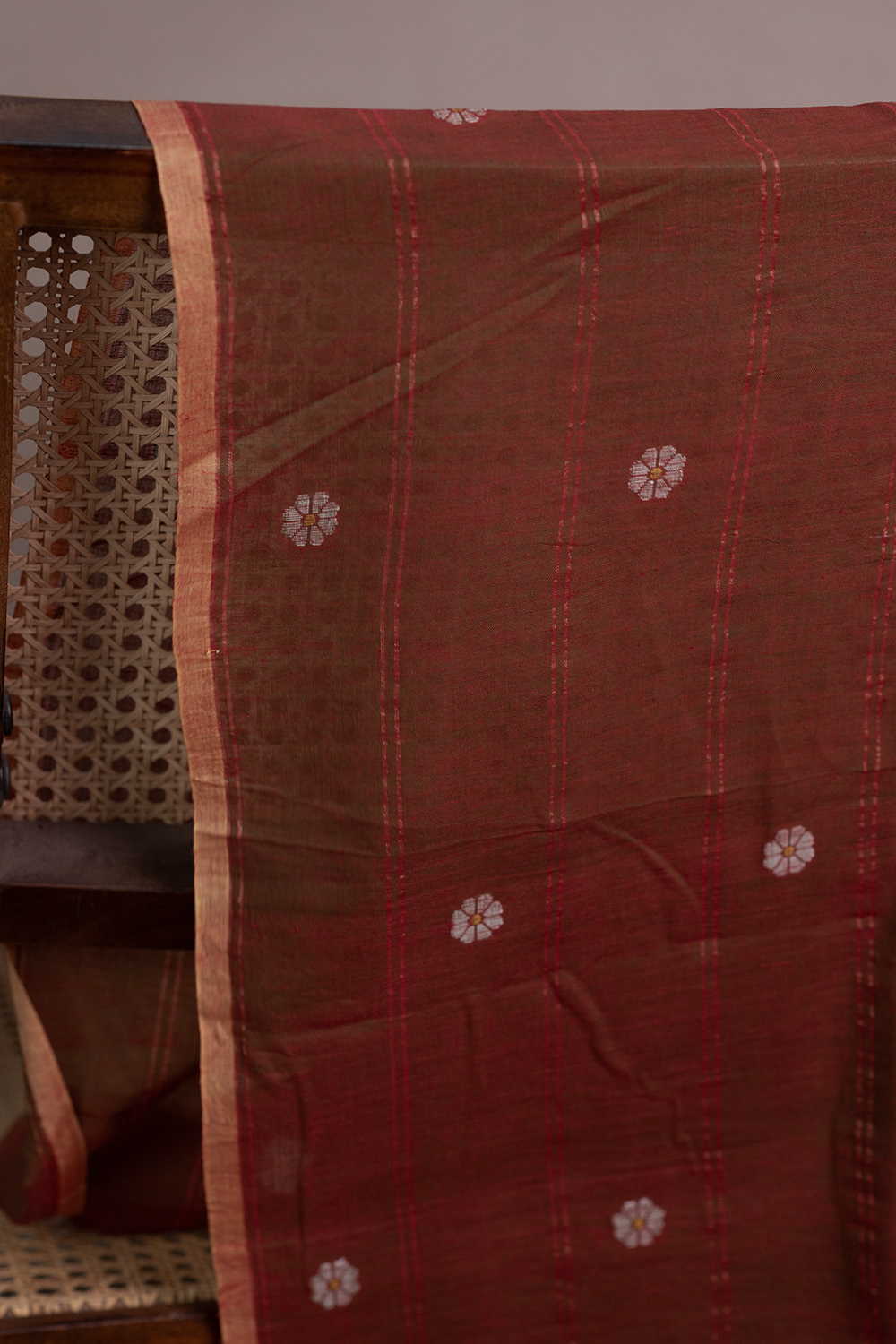 Dual Shaded Orange Jamdani Cotton Fabric - Image 2
