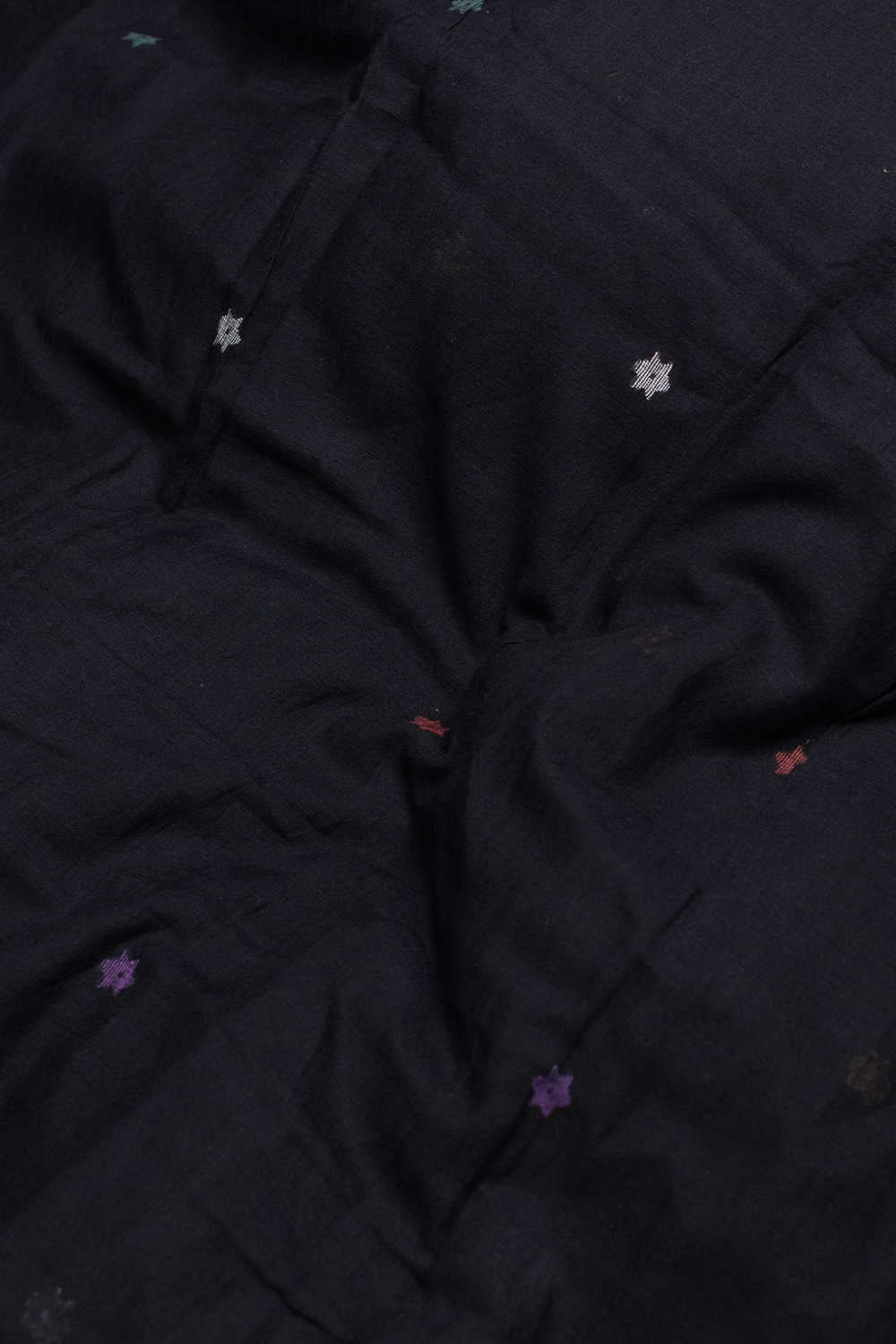 Star Butta on Black Jamdani Cotton Fabric - Image 3
