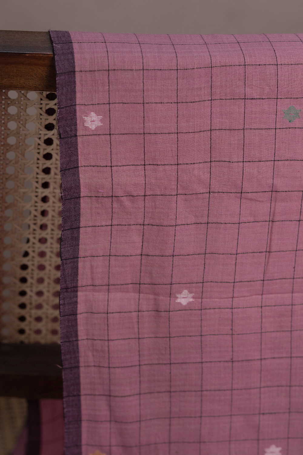 Checks on Pink Jamdani Cotton Fabric - Image 2