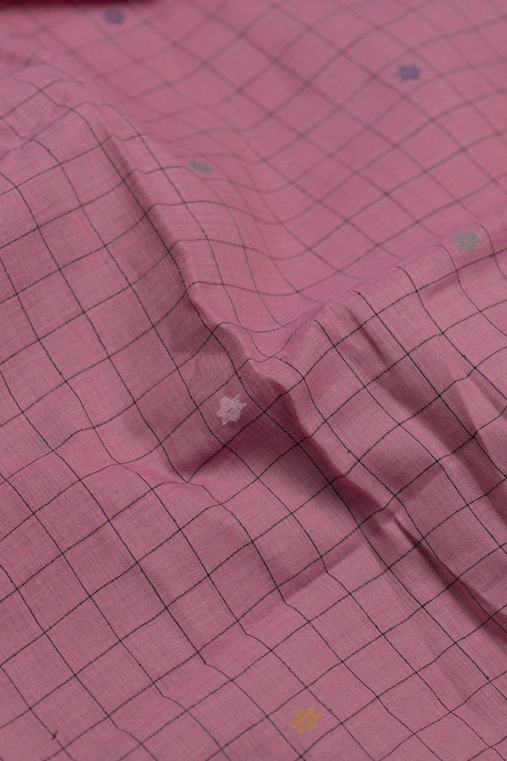 Checks on Pink Jamdani Cotton Fabric - Image 3