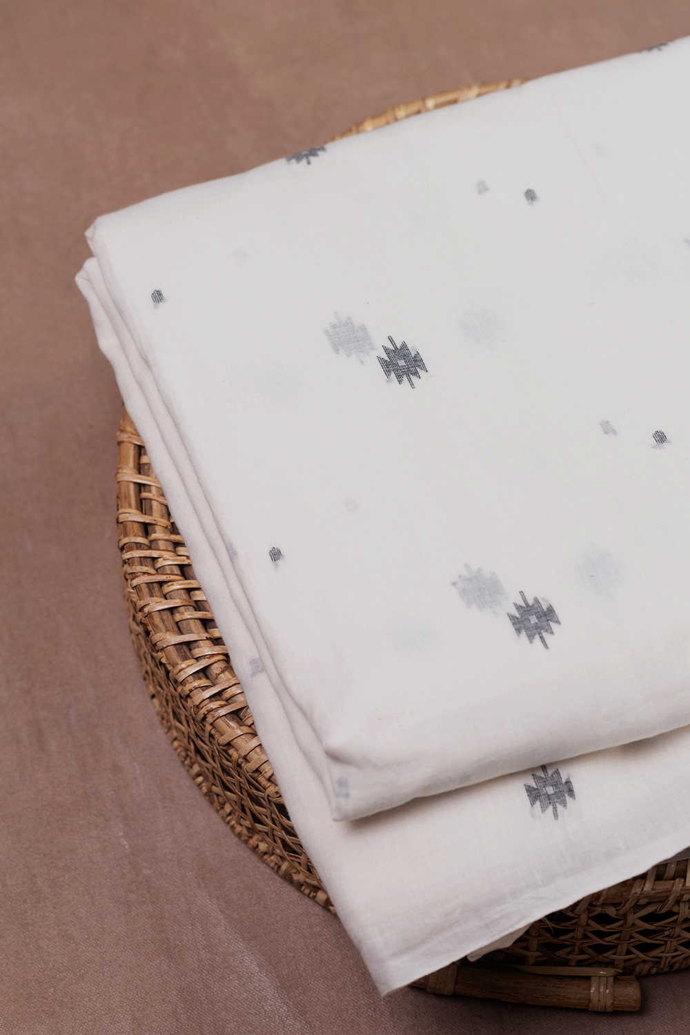 Off-White with Buttas Jamdani Cotton Fabric - Image 2