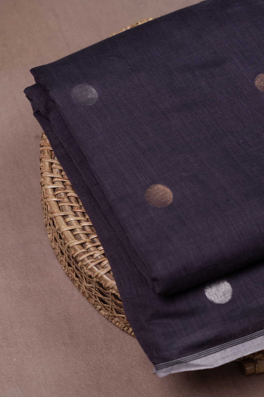 Gold & Silver Polka Jamdani Cotton Fabric - Image 2