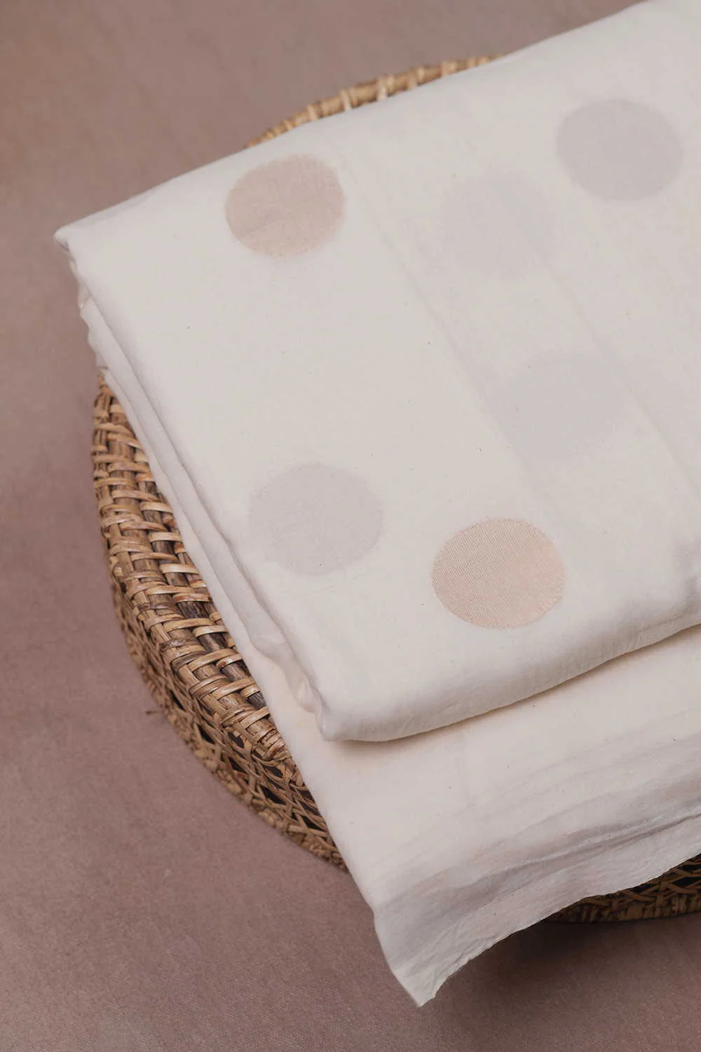 Zari Polka - Cream Jamdani Cotton Fabric - Image 2
