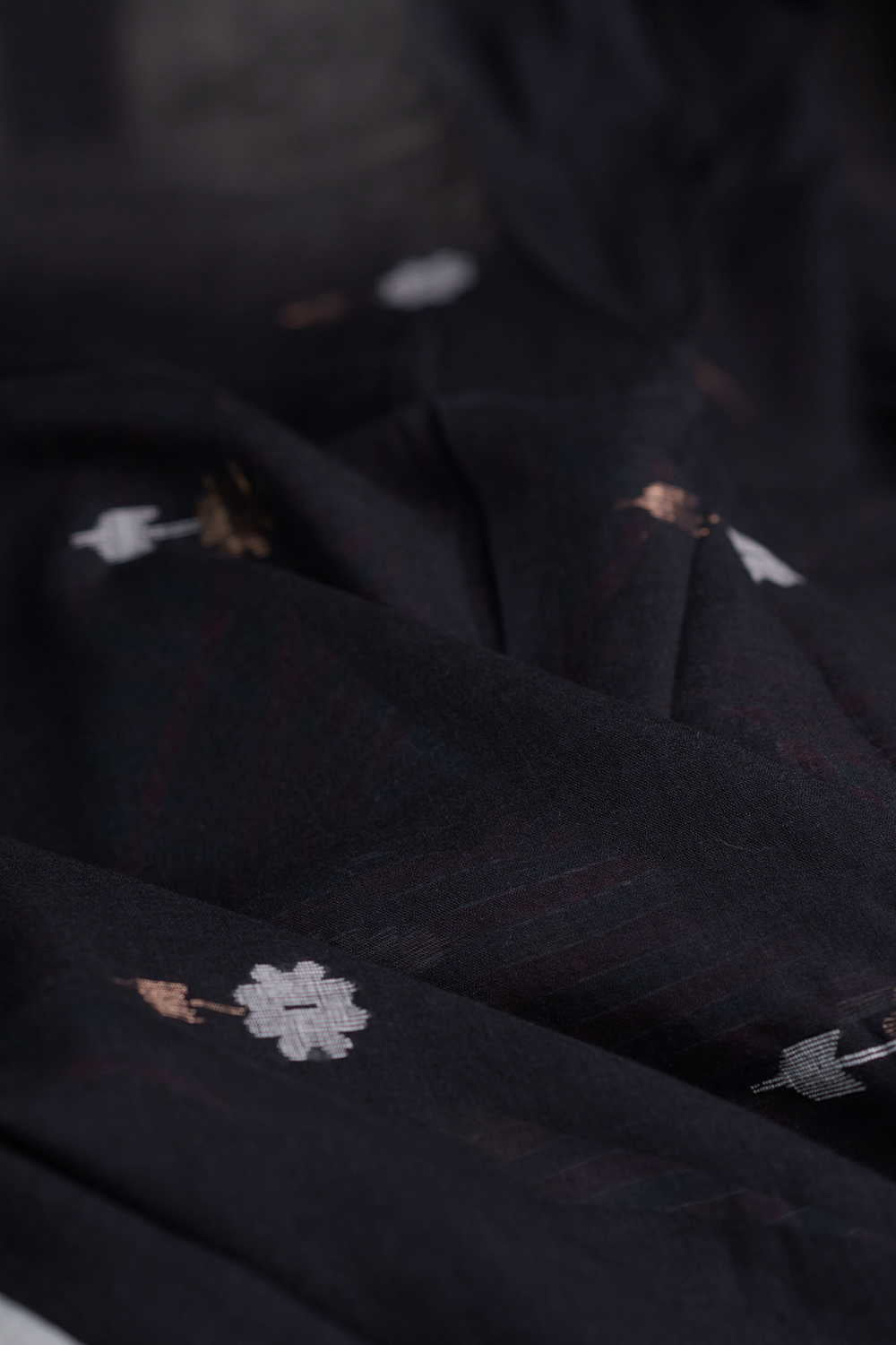 Zari Floral Butta - Black Jamdani Cotton Fabric - Image 2