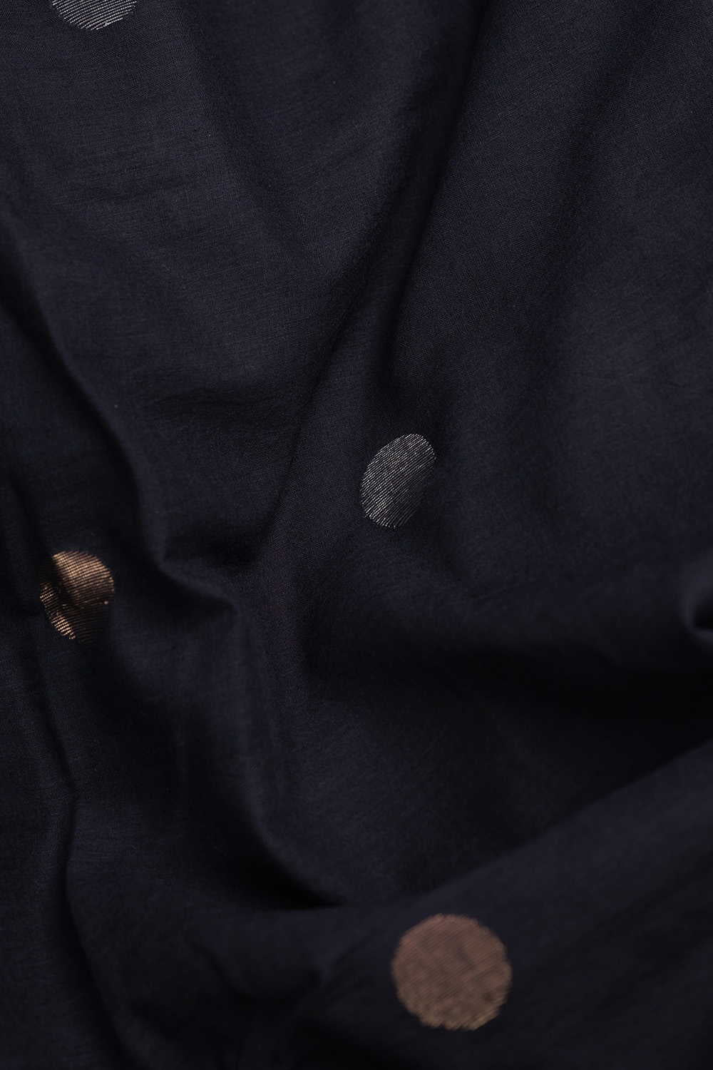 Gold & Silver Polka - Black Jamdani Cotton Fabric - Image 3