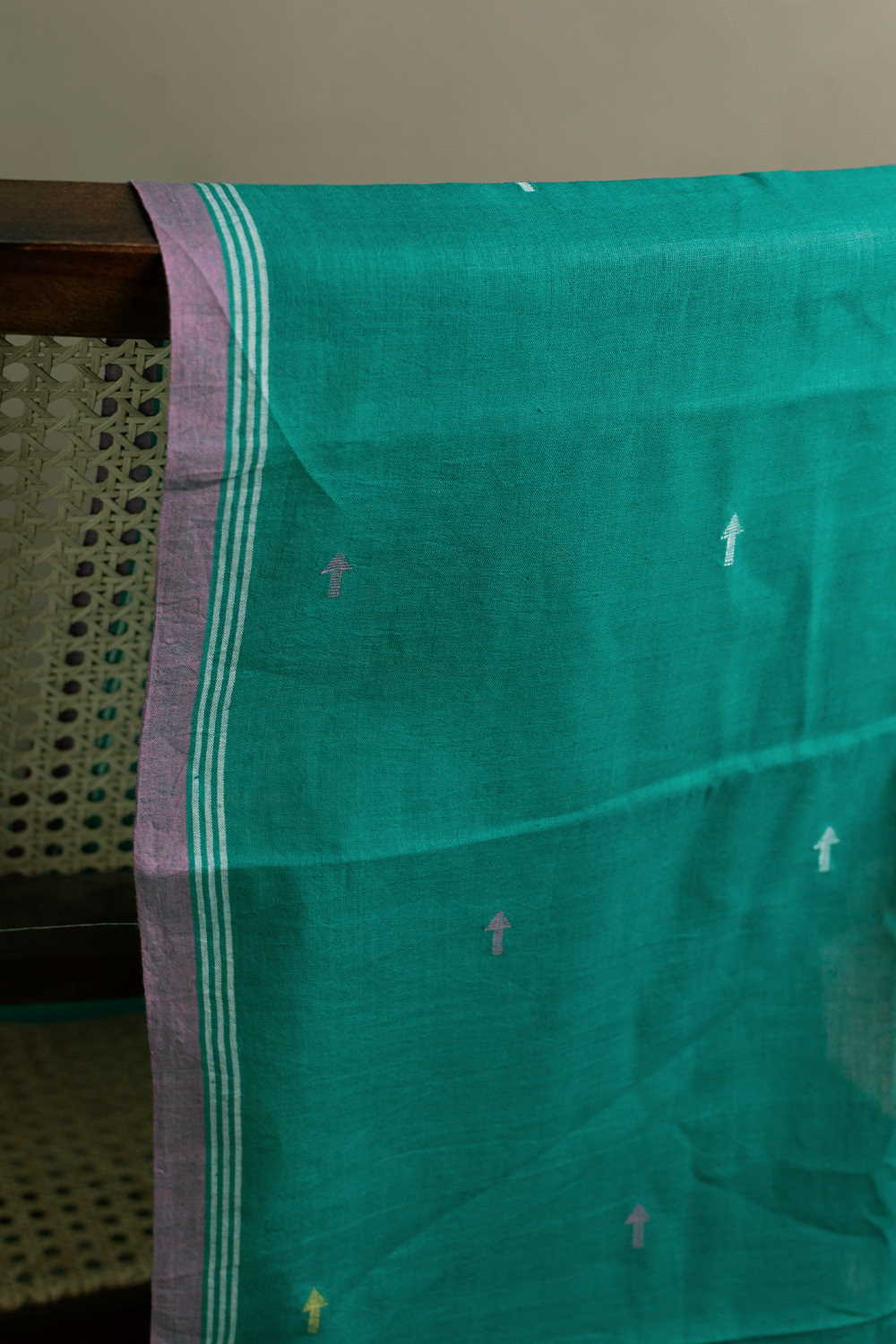 Dark Teal Green Jamdani Cotton Fabric - Image 3