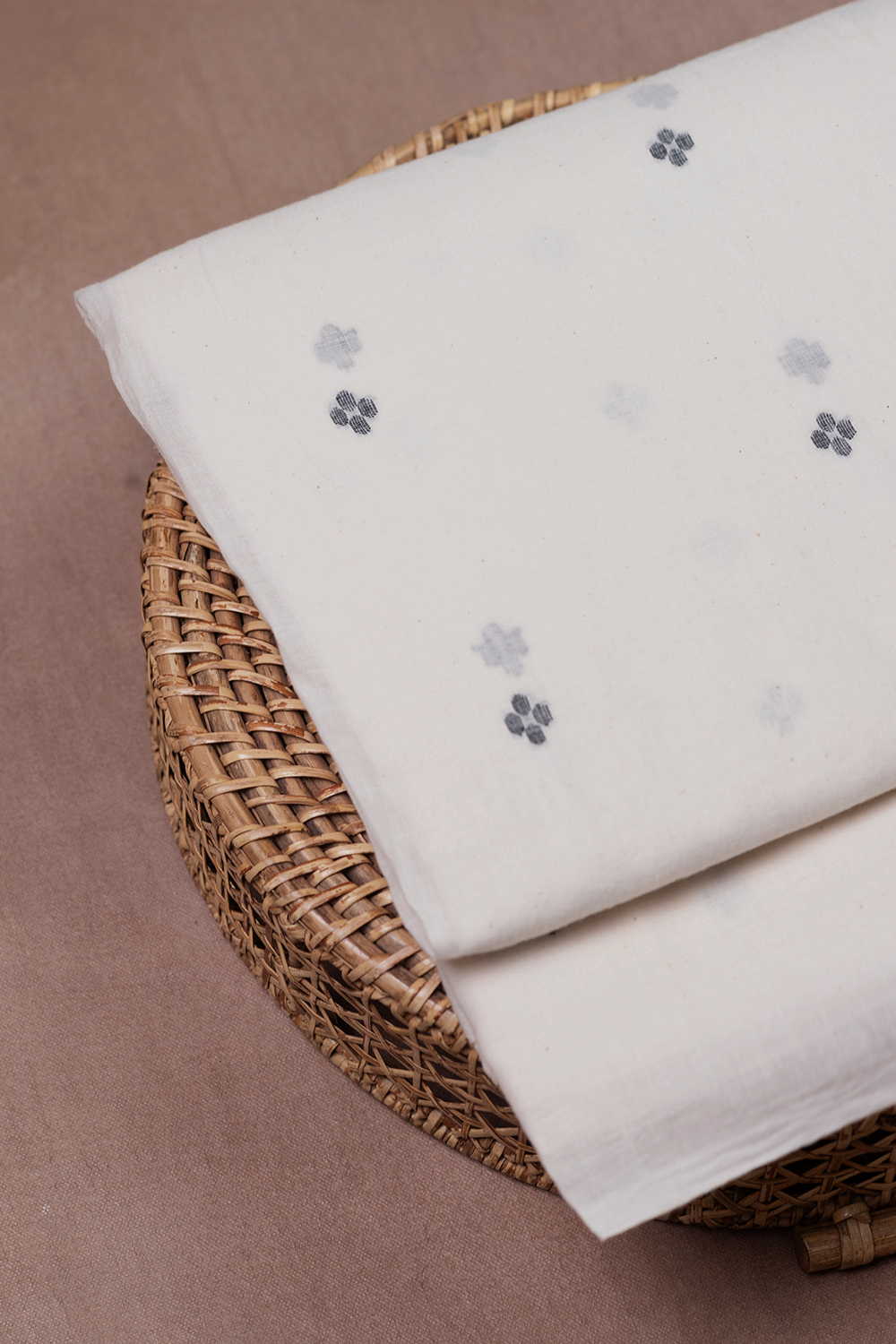 Little Butta on Cream Jamdani Cotton Fabric - Image 2