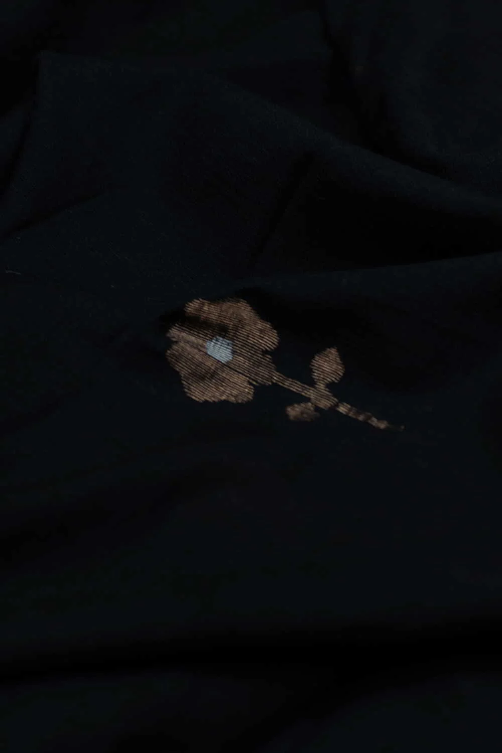 Zari Floral Butta on Black Jamdani Cotton Fabric - Image 3