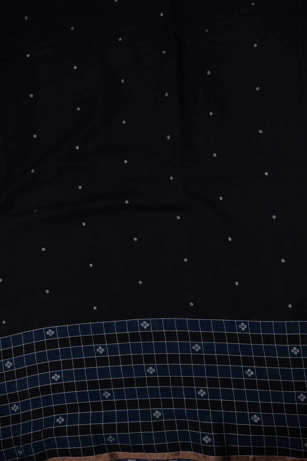 Black with Checks Jamdani Border Cotton Fabric - Image 4