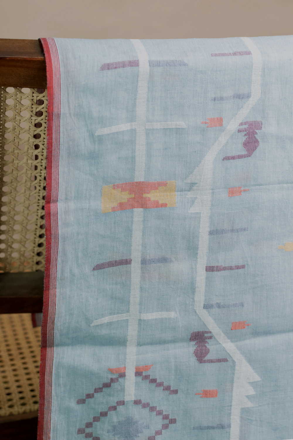 Blue Jamdani Border Cotton Fabric - Image 2