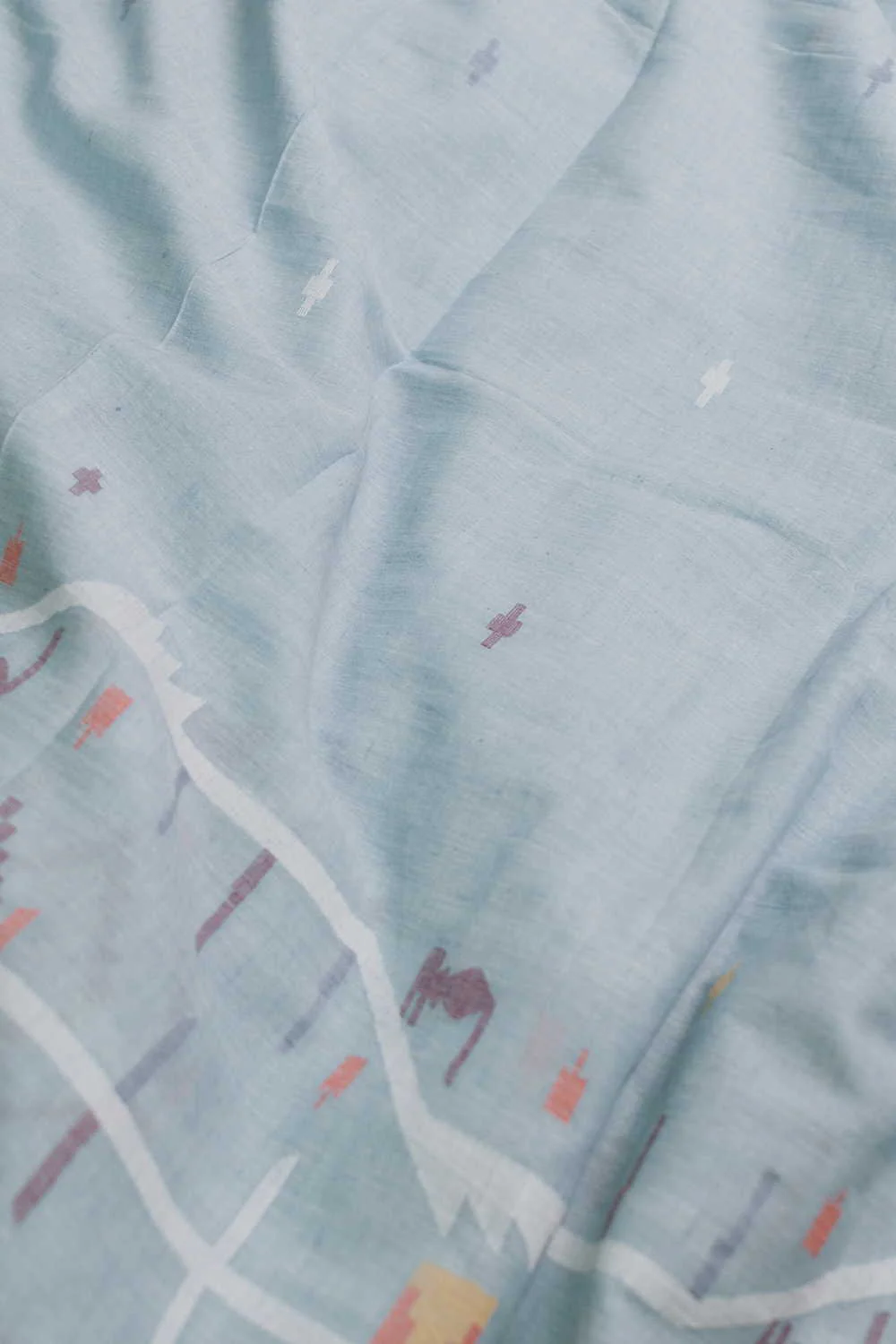 Blue Jamdani Border Cotton Fabric - Image 3