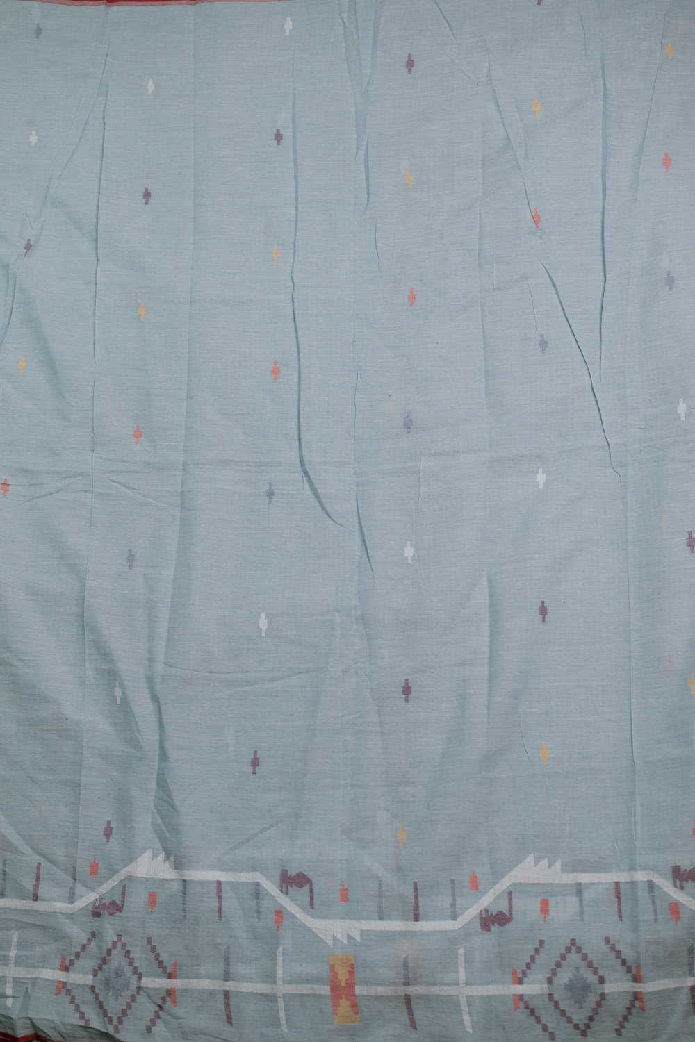 Blue Jamdani Border Cotton Fabric - Image 4