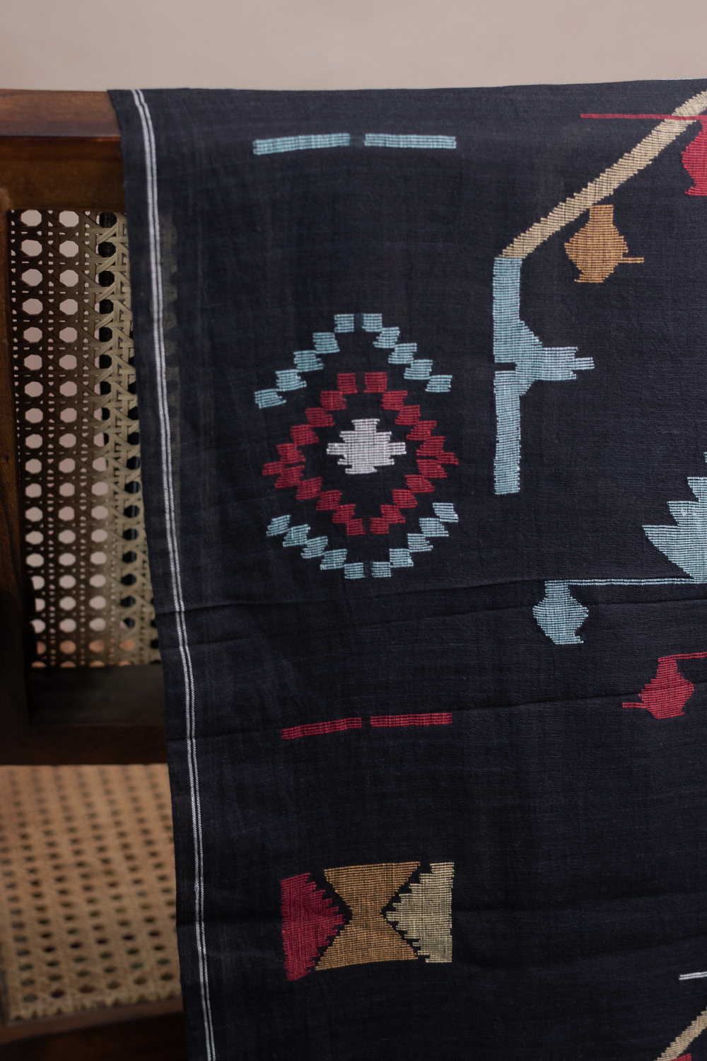 Black Jamdani Border Cotton Fabric