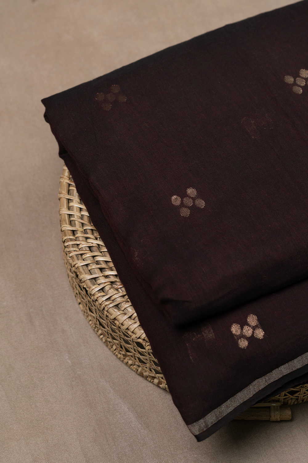 Dark Cocoa Brown Jamdani Cotton Fabric
